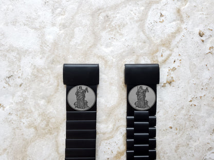 Lady Justice Engraved Band for Garmin Fenix 7X Pro 6X Pro 5X Plus Descent Mk3i 51mm Mk2i Mk2 Mk1 Enduro 2 Black St Steel Strap BJ2 A26