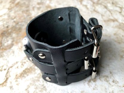 Apple Watch Band Cuff Bund Steampunk Wide Strap Leather Bracelet for iWatch Ultra 2 9 8 7 SE 6 5 4 3 2 1 49mm 45mm 44mm 42mm 41mm 40 38mm BL