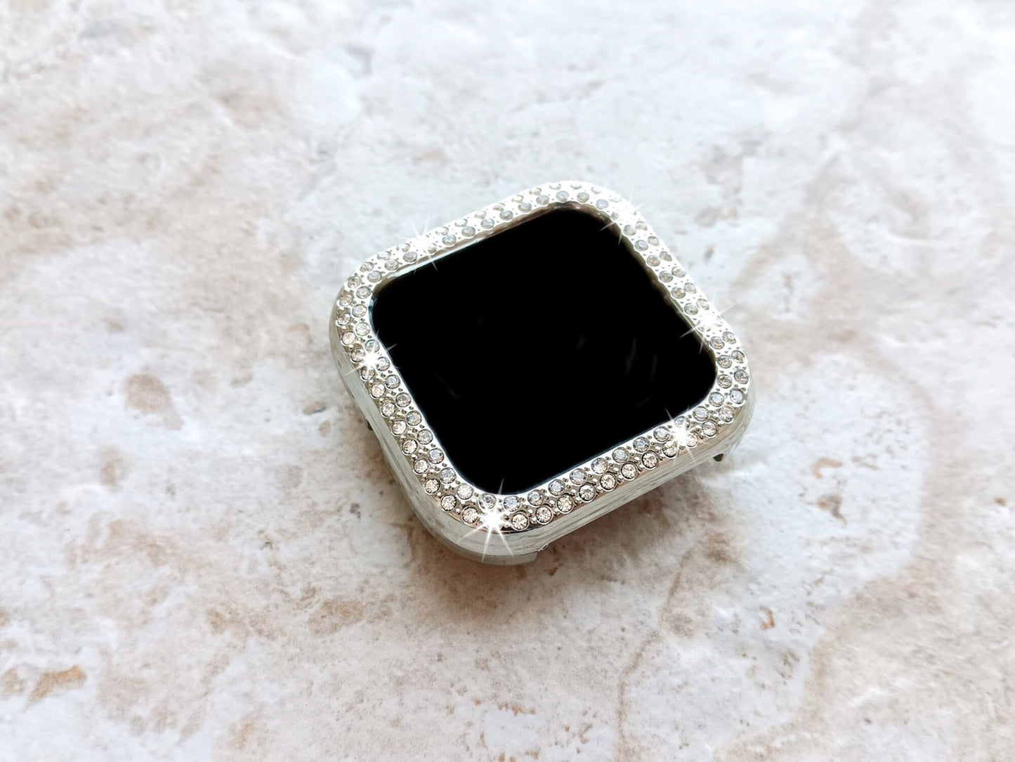 Fitbit Watch Silver Color Band Set Crystal Bezel Bling Case Cover for Versa 2 3 4 and Sense 1 2 Smartwatches Milanese Strap Protective Frame