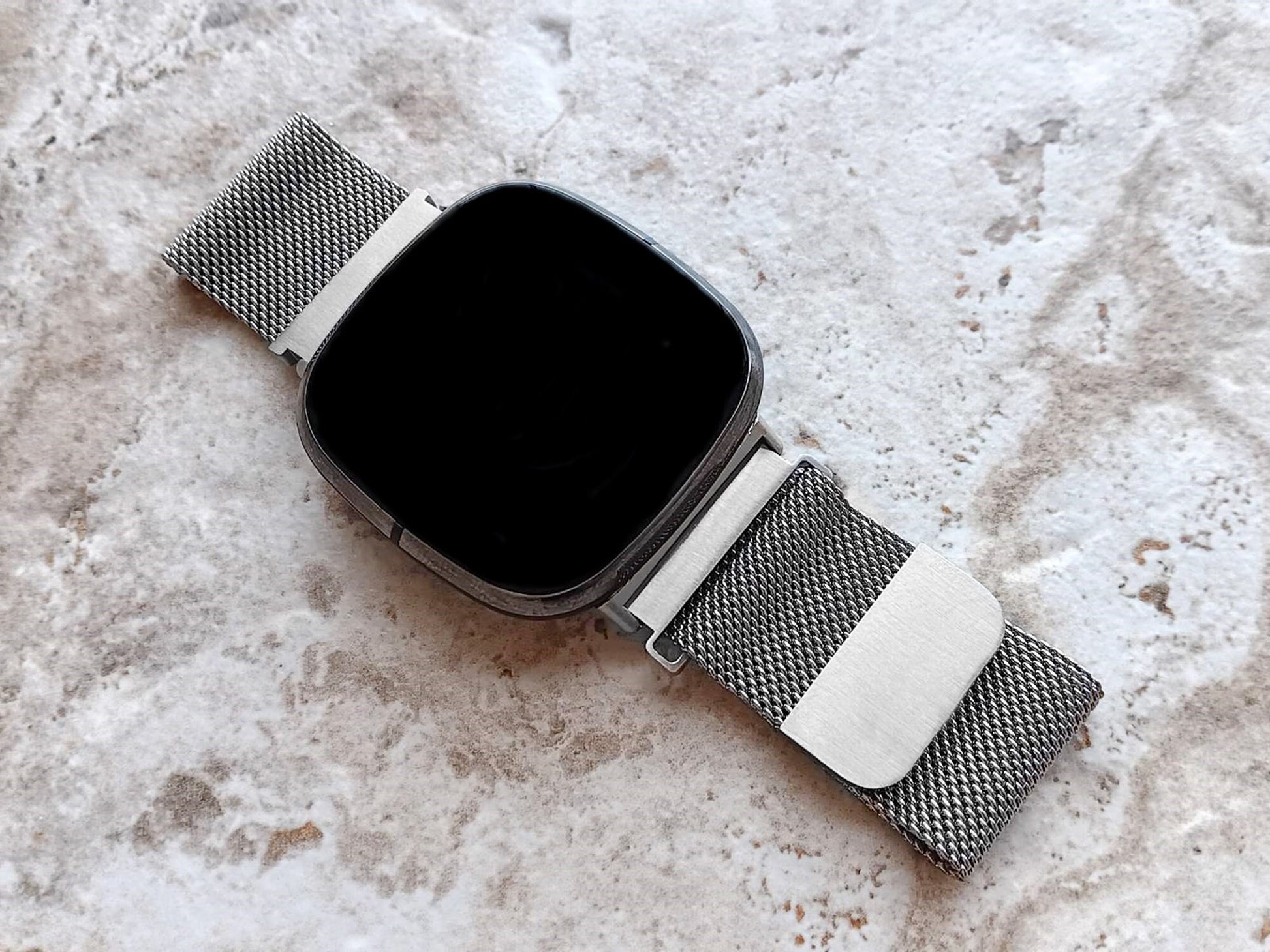 Fitbit Watch Silver Color Band Set Crystal Bezel Bling Case Cover for Versa 2 3 4 and Sense 1 2 Smartwatches Milanese Strap Protective Frame