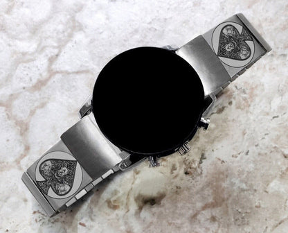 Garmin Watch Band Ace of Spades for Fenix 7X Pro 6X Pro 5X Plus Descent Mk3i 51mm Mk2i Mk2 Mk1 Enduro 2 Engraved St Steel Strap AS2 A26