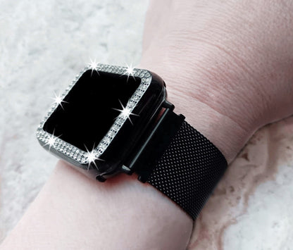 Apple Watch Black Band Set Crystal Bezel Bling Case Cover for Ultra 2 9 8 7 SE 6 5 4 3 2 1 49mm 45mm 44mm 42mm 41mm 40mm 38mm Milanese Strap