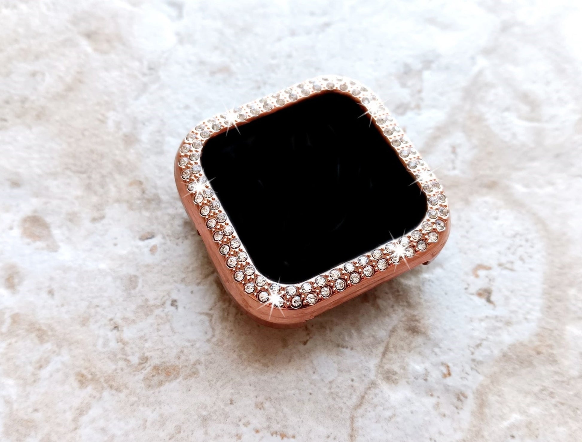 Fitbit Watch Rose Gold Color Band Set Crystal Bezel Bling Case Cover for Versa 2 3 4 Sense 1 2 Smartwatches Milanese Strap Protective Frame