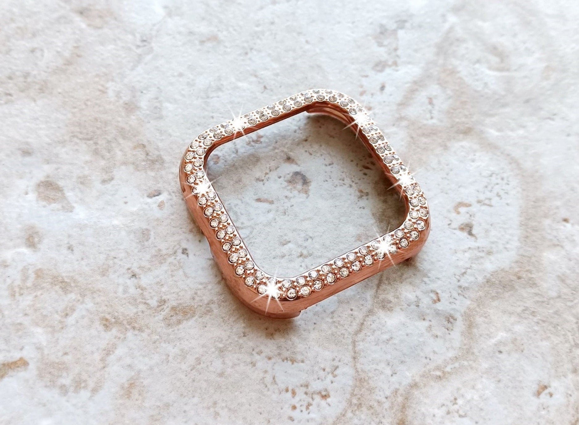 Fitbit Watch Rose Gold Color Band Set Crystal Bezel Bling Case Cover for Versa 2 3 4 Sense 1 2 Smartwatches Milanese Strap Protective Frame