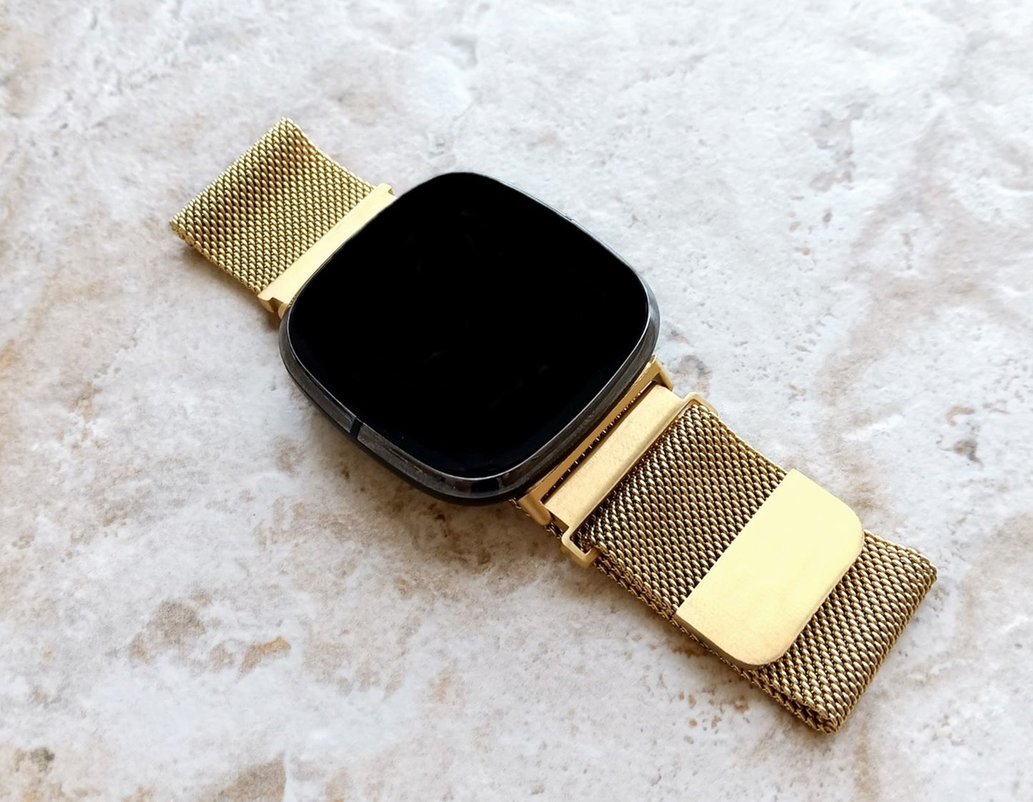 Fitbit Watch Gold Color Band Set Crystal Bezel Bling Case Cover for Versa 2 3 4 and Sense 1 2 Smartwatches Milanese Strap Protective Frame