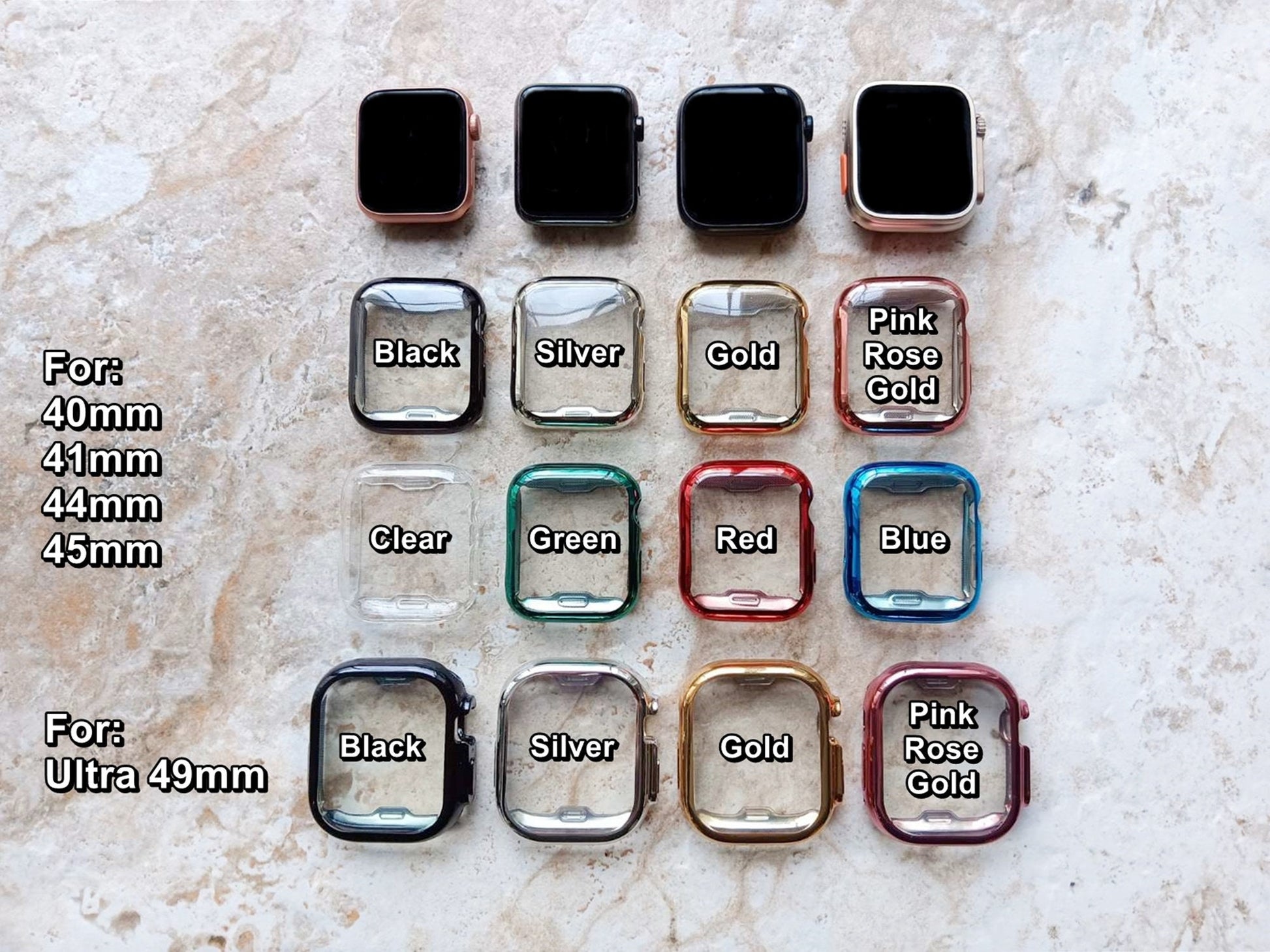 Apple Watch Case Cover for Ultra 2 49mm 45mm 44 41mm 40mm Case 9 8 7 SE 6 5 4 3 2 1 Series Soft Bezel Bumper with Built in Screen Protector