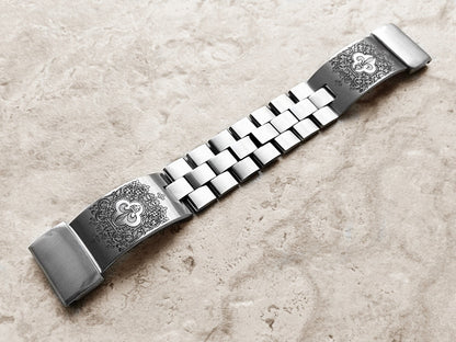 Garmin Watch Band Fleur De Lis for Fenix 7X Pro 6X Pro 5X Descent Mk3i 51mm Mk2i Mk2 Enduro 2 Engraved St Steel Adjustable Cuff Strap A26