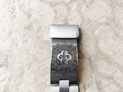 Garmin Watch Band Fleur De Lis for epix Pro 51mm Foretrex 601 701 Quatix 3 6X 7X D2 Tactix 7 Instinct 2X Engraved Adjustable Cuff Strap A26