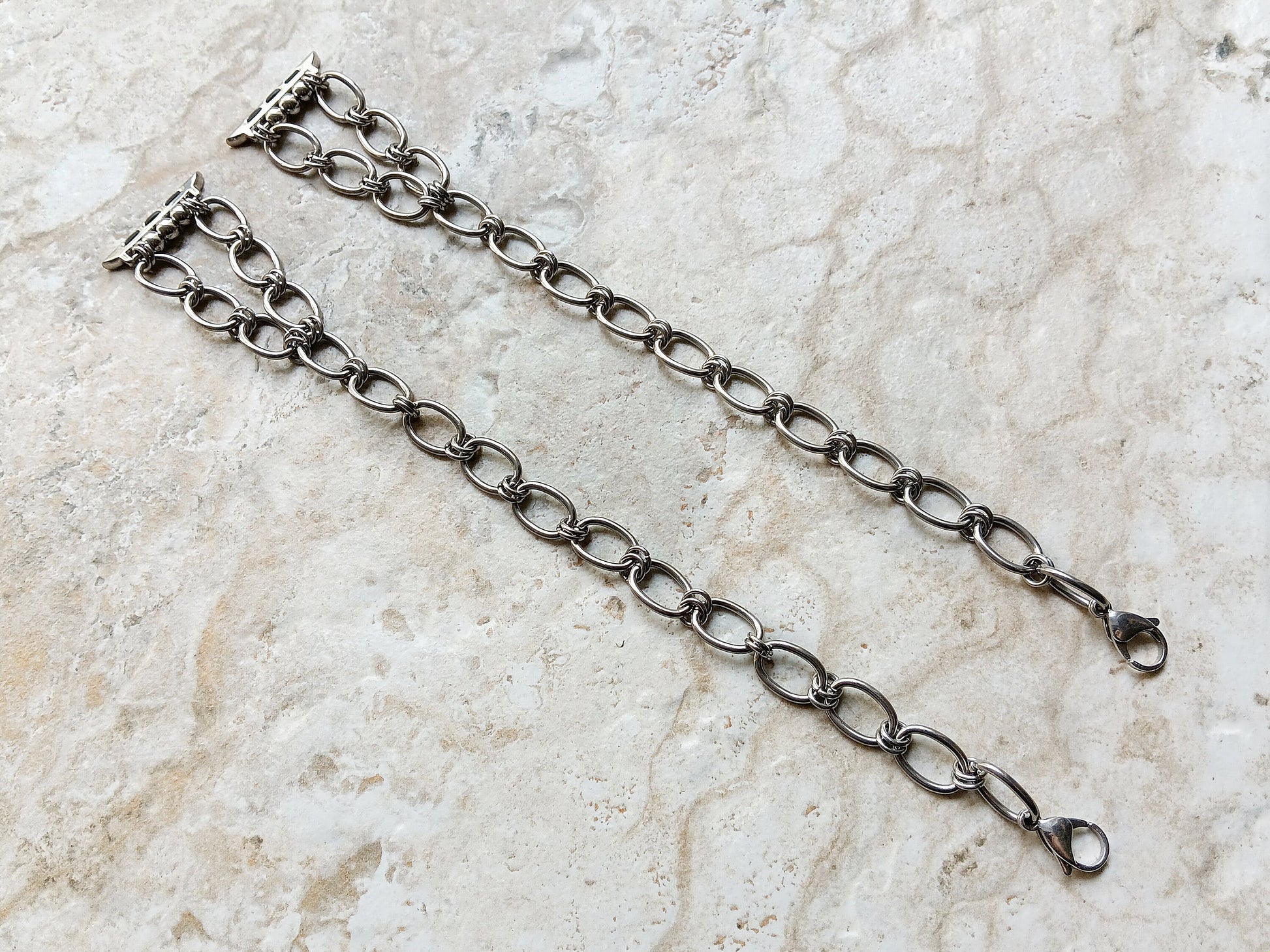 Apple Watch Band for Ultra 2 9 8 7 6 SE 5 4 3 2 1 Silver St Steel 38mm 40mm 41mm 42mm 44mm 45mm 49mm Bracelet Oval Chain Link Handmade NL