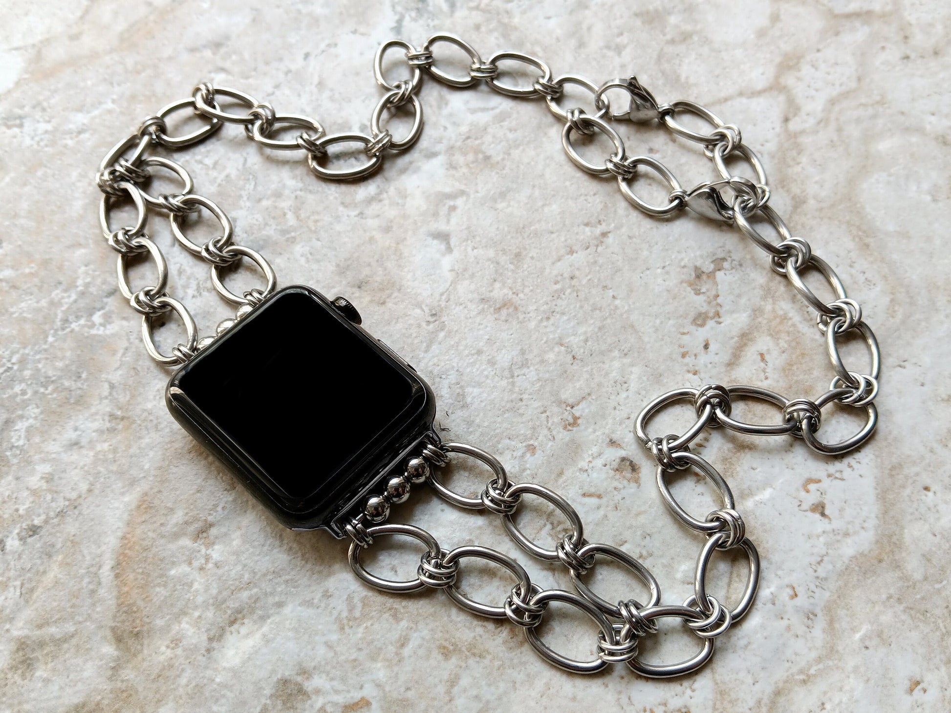 Apple Watch Band for Ultra 2 9 8 7 6 SE 5 4 3 2 1 Silver St Steel 38mm 40mm 41mm 42mm 44mm 45mm 49mm Bracelet Oval Chain Link Handmade NL