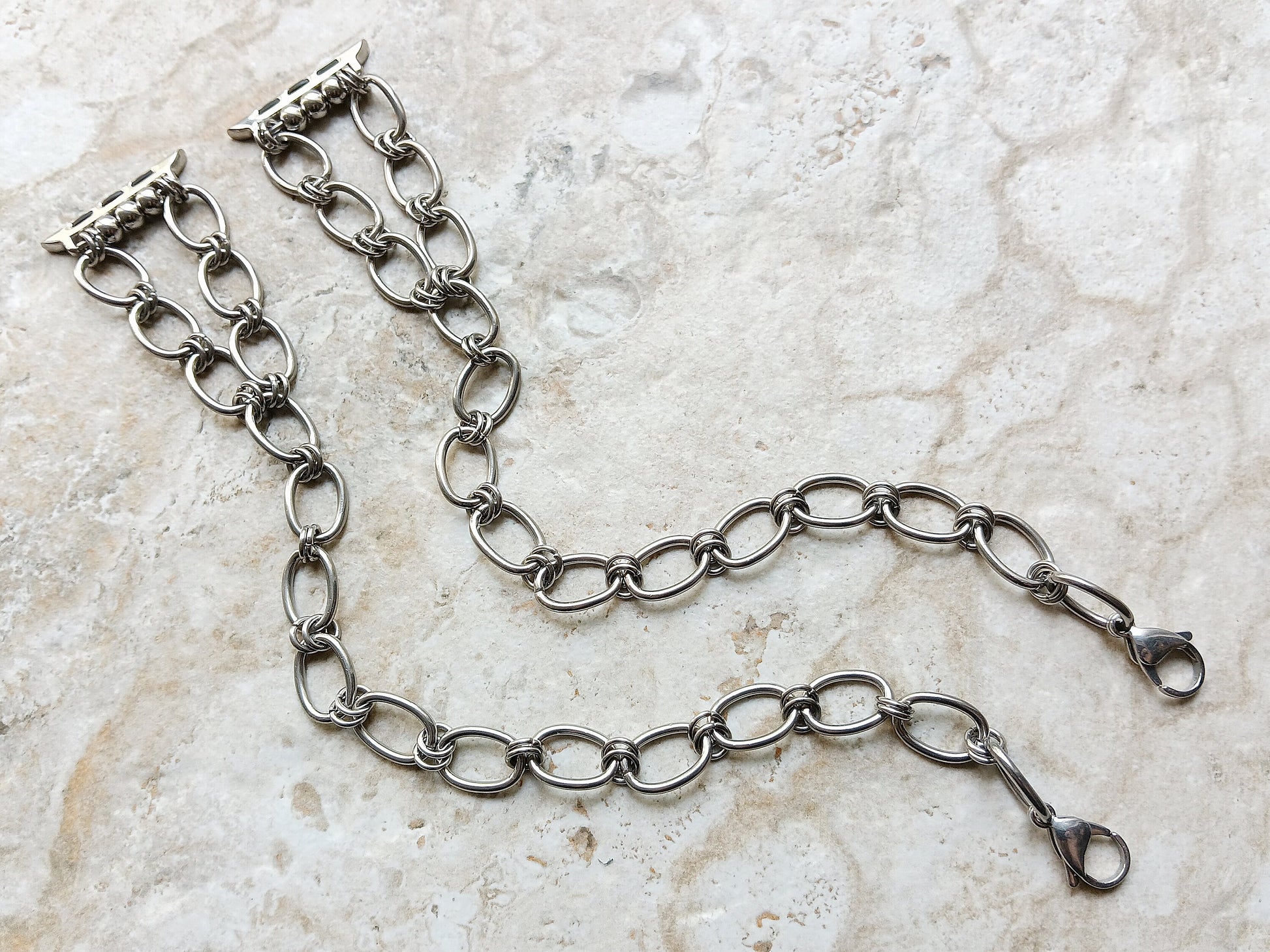Apple Watch Band for Ultra 2 9 8 7 6 SE 5 4 3 2 1 Silver St Steel 38mm 40mm 41mm 42mm 44mm 45mm 49mm Bracelet Oval Chain Link Handmade NL