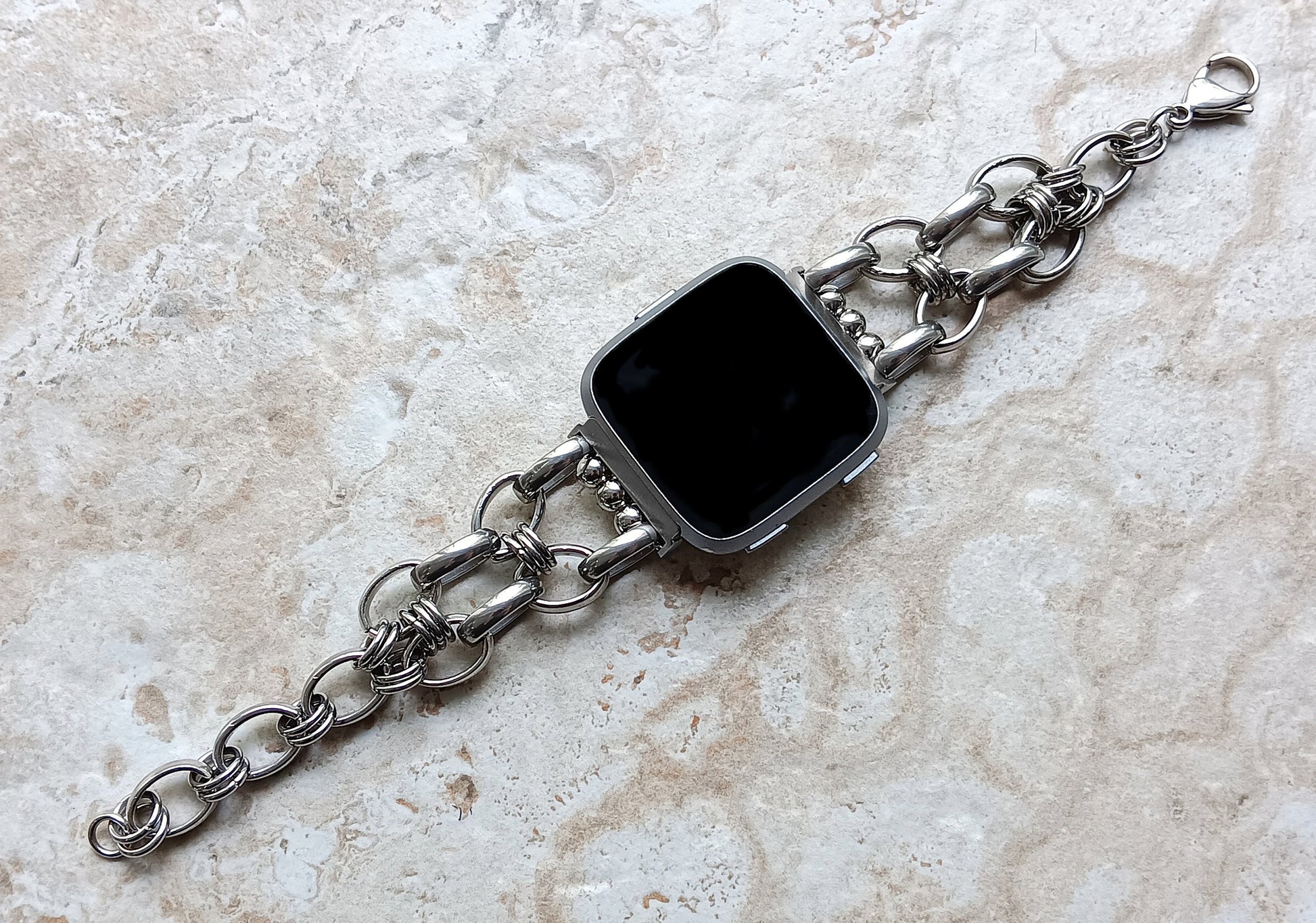 Fitbit Versa 2 3 4 Sense 2 Braided Silver Color Stainless Steel Bracelet Smartwatch Fitness Tracker Band Chain Links Handmade Unique Jewelry