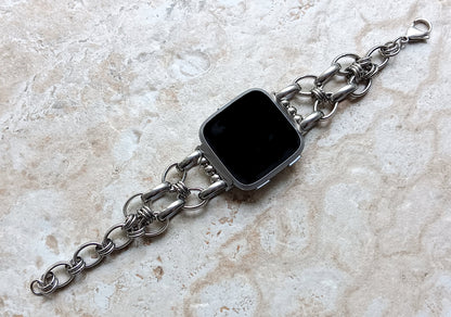 Fitbit Versa 2 3 4 Sense 2 Braided Silver Color Stainless Steel Bracelet Smartwatch Fitness Tracker Band Chain Links Handmade Unique Jewelry