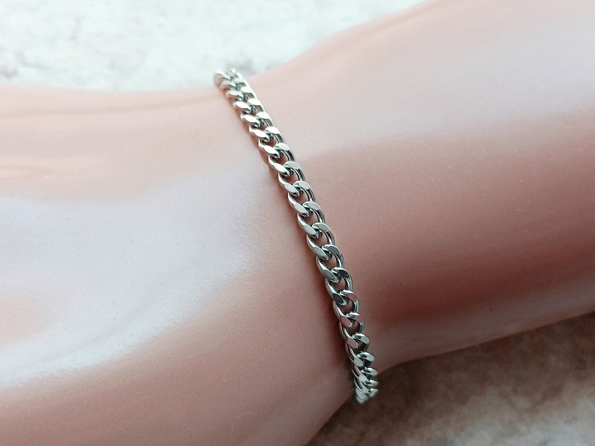 3.5mm Silver Shiny Color Stainless Steel Elegant Cuban Necklace Bracelet Chain Unisex Customisable Size Fine Jewelry Tarnish Resistant