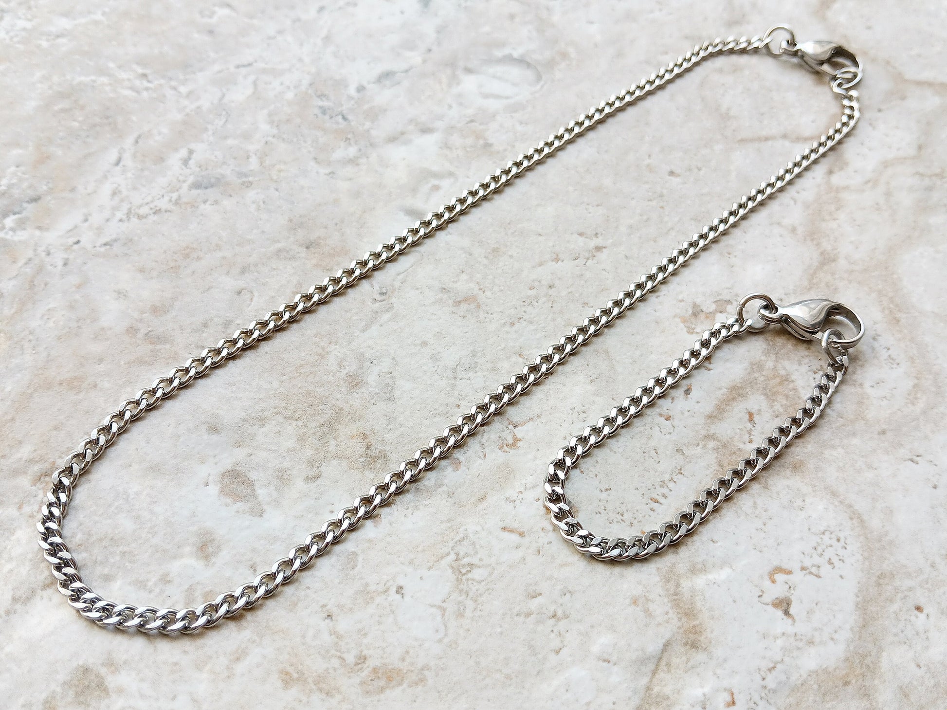 3.5mm Silver Shiny Color Stainless Steel Elegant Cuban Necklace Bracelet Chain Unisex Customisable Size Fine Jewelry Tarnish Resistant