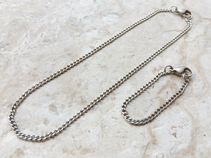 3.5mm Silver Shiny Color Stainless Steel Elegant Cuban Necklace Bracelet Chain Unisex Customisable Size Fine Jewelry Tarnish Resistant