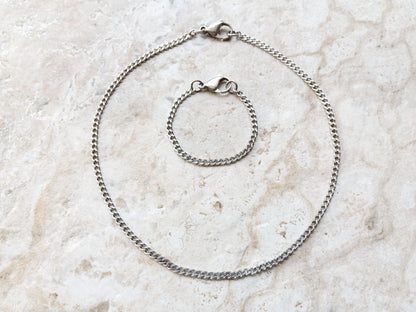 3.5mm Silver Shiny Color Stainless Steel Elegant Cuban Necklace Bracelet Chain Unisex Customisable Size Fine Jewelry Tarnish Resistant