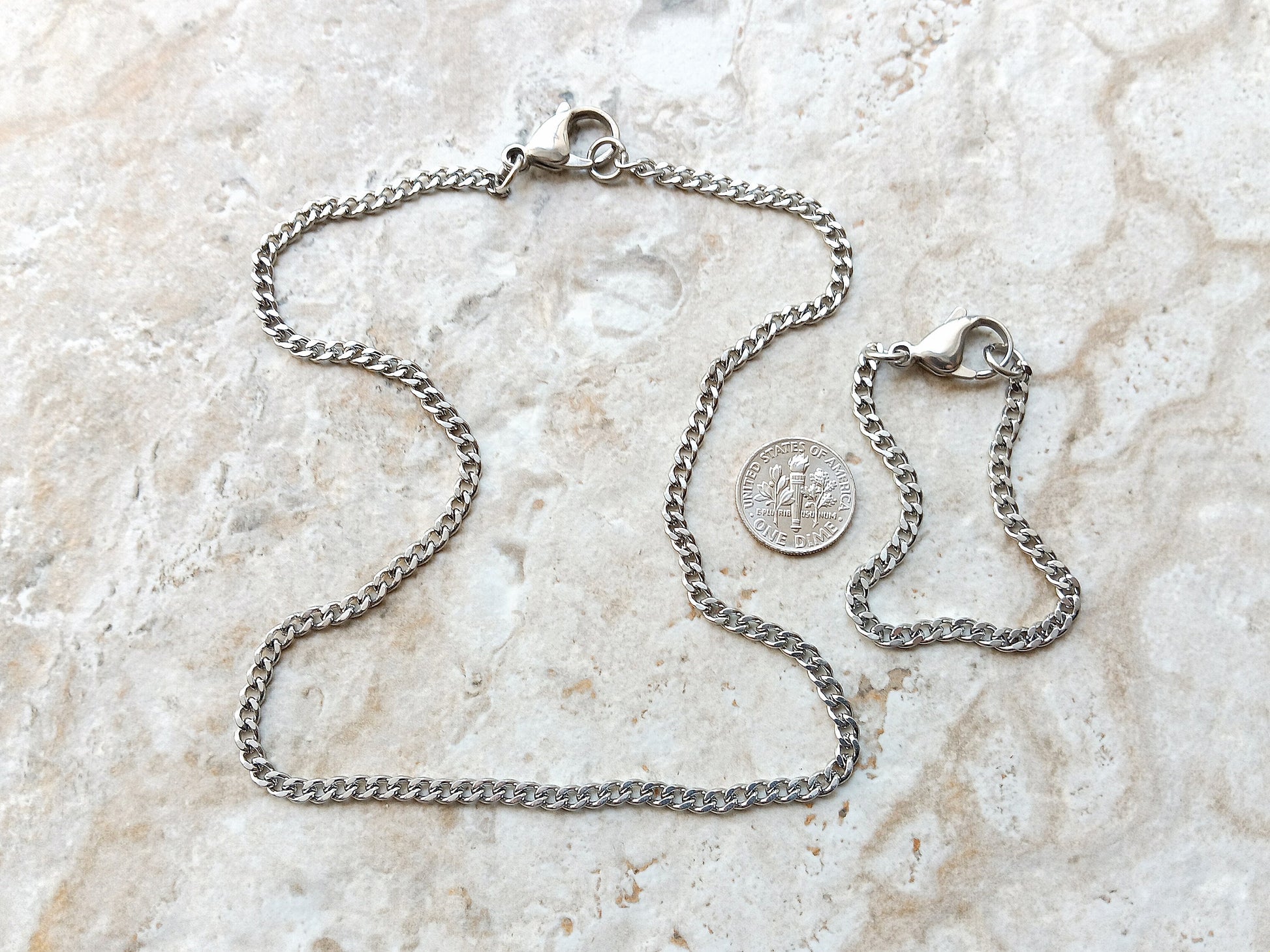 3.5mm Silver Shiny Color Stainless Steel Elegant Cuban Necklace Bracelet Chain Unisex Customisable Size Fine Jewelry Tarnish Resistant