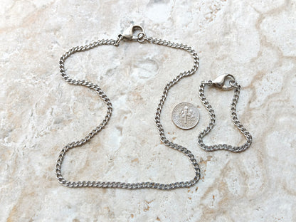 3.5mm Silver Shiny Color Stainless Steel Elegant Cuban Necklace Bracelet Chain Unisex Customisable Size Fine Jewelry Tarnish Resistant
