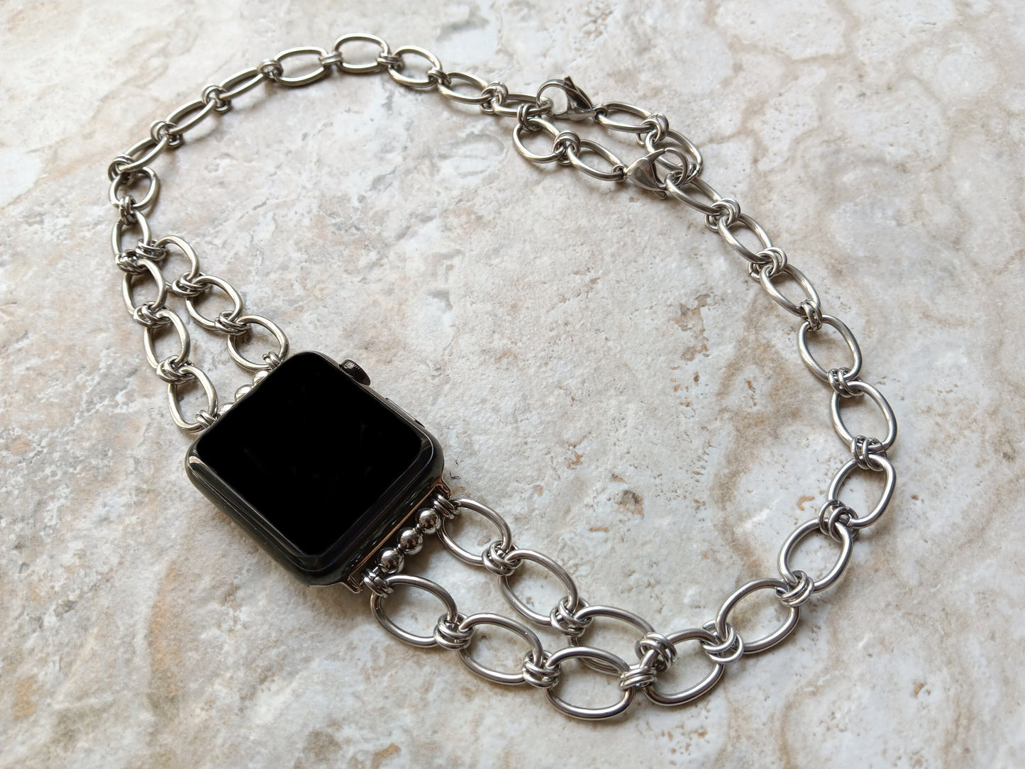 Apple Watch Band for Ultra 2 9 8 7 6 SE 5 4 3 2 1 Silver St Steel 38mm 40mm 41mm 42mm 44mm 45mm 49mm Bracelet Oval Chain Link Handmade NL