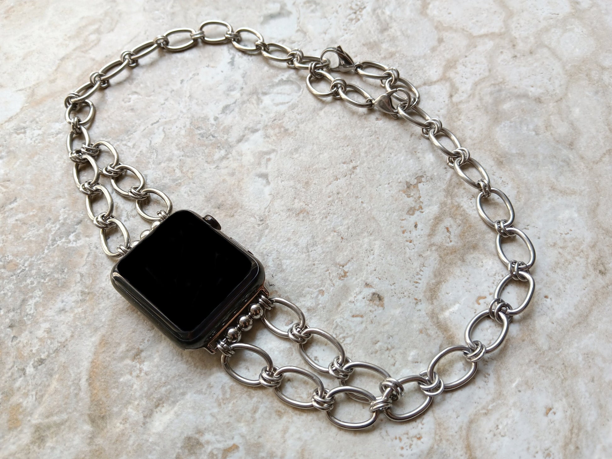 Apple Watch Band for Ultra 2 9 8 7 6 SE 5 4 3 2 1 Silver St Steel 38mm 40mm 41mm 42mm 44mm 45mm 49mm Bracelet Oval Chain Link Handmade NL