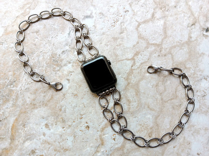 Apple Watch Band for Ultra 2 9 8 7 6 SE 5 4 3 2 1 Silver St Steel 38mm 40mm 41mm 42mm 44mm 45mm 49mm Bracelet Oval Chain Link Handmade NL
