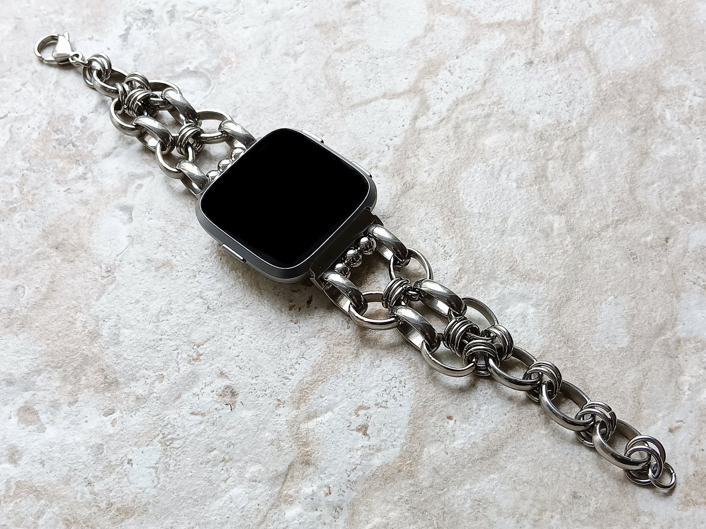 Fitbit Versa 2 3 4 Sense 2 Braided Silver Color Stainless Steel Bracelet Smartwatch Fitness Tracker Band Chain Links Handmade Unique Jewelry