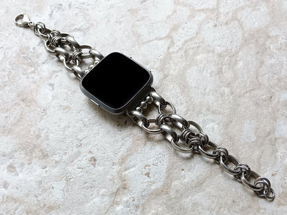 Fitbit Versa 2 3 4 Sense 2 Braided Silver Color Stainless Steel Bracelet Smartwatch Fitness Tracker Band Chain Links Handmade Unique Jewelry