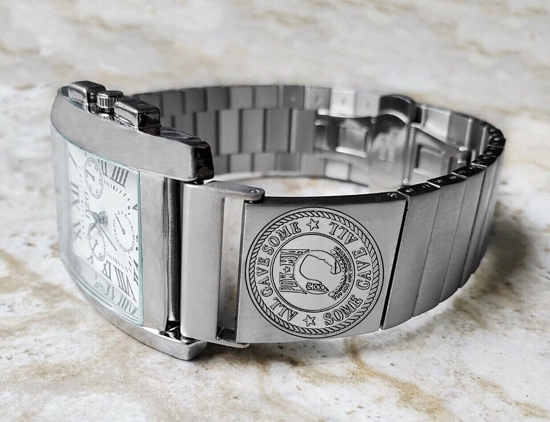 POW MIA Engraved Band for 22mm 24mm 25mm Lugs Traditional Casual Luxury and Smartwatches Silver Color Stainless Steel Bracelet Strap PM1