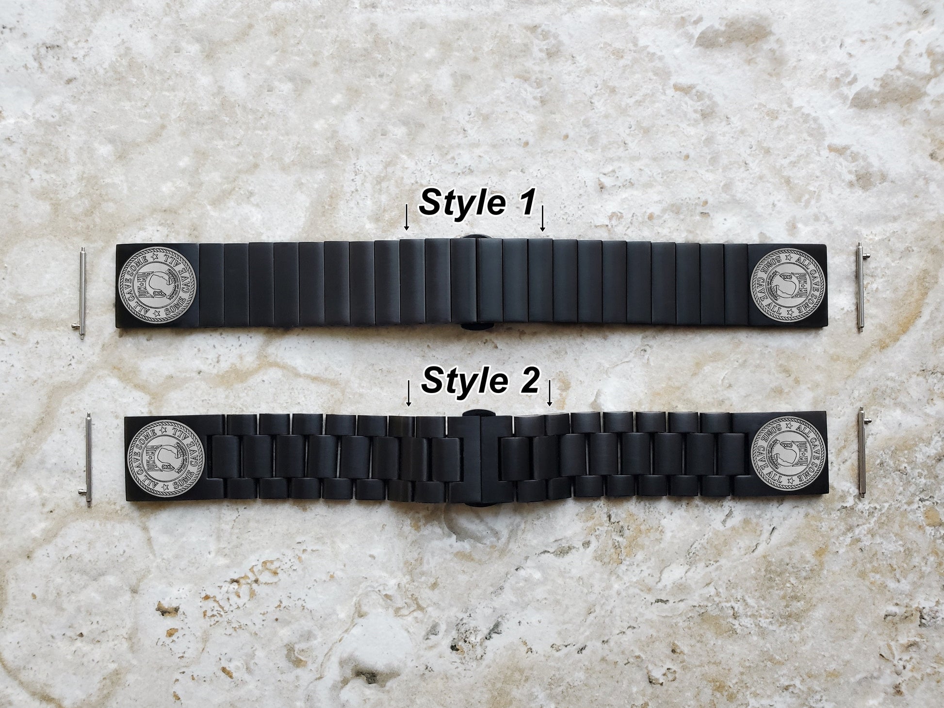 POW MIA Engraved Watch Band for 22mm Width Lugs Traditional Casual Luxury and Smartwatches Black Stainless Steel Strap Bracelet PM1