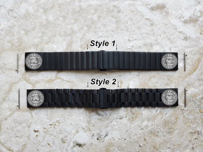 POW MIA Engraved Watch Band for 22mm Width Lugs Traditional Casual Luxury and Smartwatches Black Stainless Steel Strap Bracelet PM1