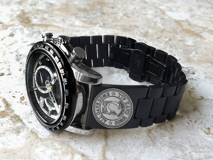 POW MIA Engraved Watch Band for 22mm Width Lugs Traditional Casual Luxury and Smartwatches Black Stainless Steel Strap Bracelet PM1