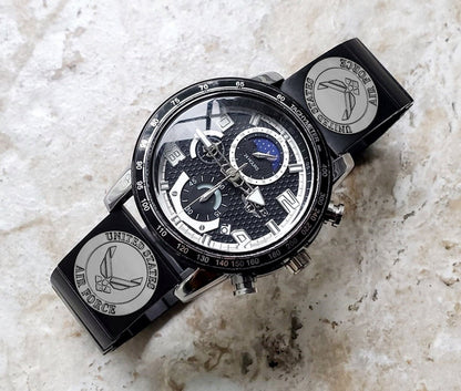 US Air Force Engraved Watch Band for 22mm Width Lugs Traditional Casual Luxury and Smartwatches Black Stainless Steel Strap Bracelet AF3