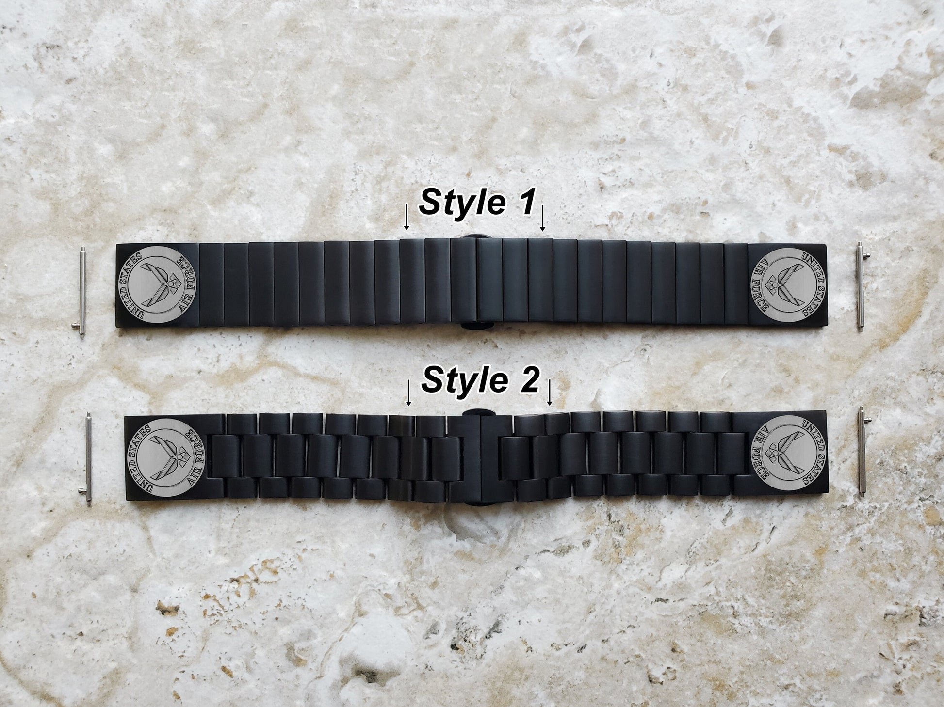 US Air Force Engraved Watch Band for 22mm Width Lugs Traditional Casual Luxury and Smartwatches Black Stainless Steel Strap Bracelet AF3