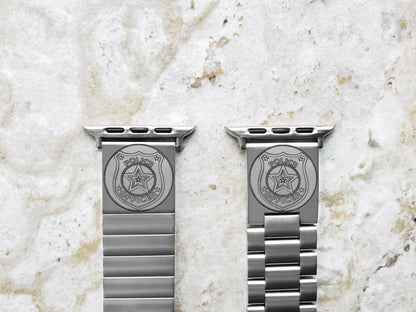 Police Badge Engraved Band Compatible with Apple Watch Ultra 2 9 8 7 SE 6 5 4 3 2 Case 38mm 40mm 41mm 42mm 44mm 45mm 49mm St Steel Strap PB4