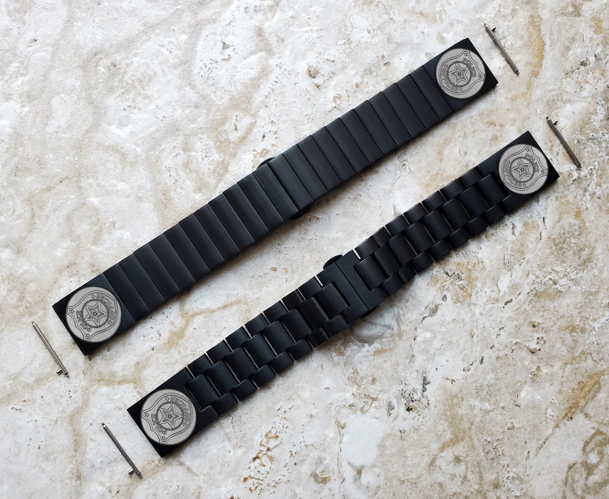 Police Badge Engraved Band Compatible with Samsung Galaxy Watch 3 45mm 46mm Gear S3 Frontier and Classic Black Stainless Steel Strap PB4-B22