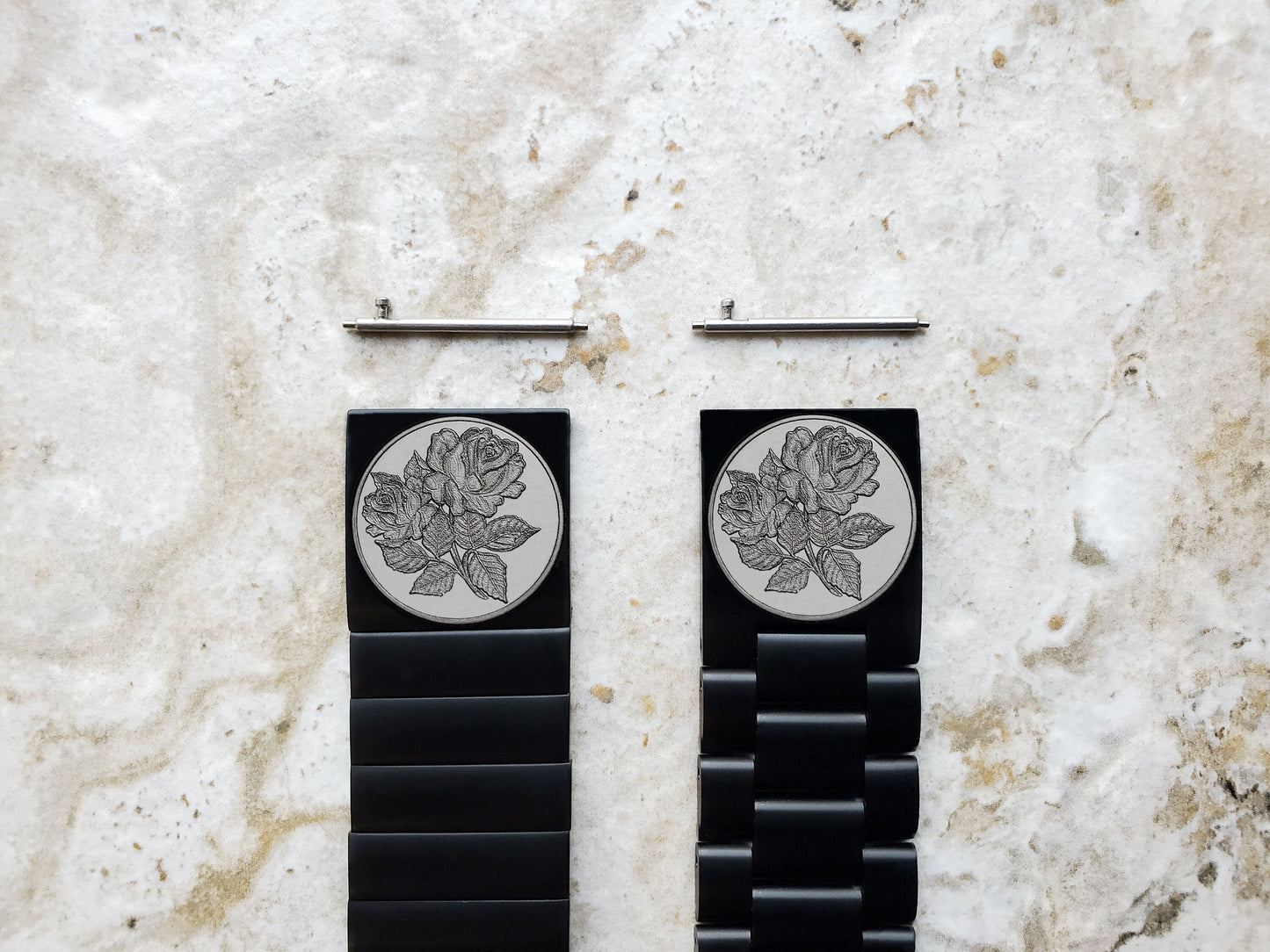 Roses Floral Engraved Band Compatible with Samsung Galaxy Watch 3 45mm 46mm Gear S3 Frontier and Classic Black Stainless Steel Strap RS1-B22