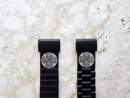 Four Leaf Clover Engraved Band for Garmin Fenix 7X Pro 6X Pro 5X Fenix 3 Descent Mk3i 51mm Mk2i Mk2 Mk1 Enduro 2 Black St Steel SR1 A26