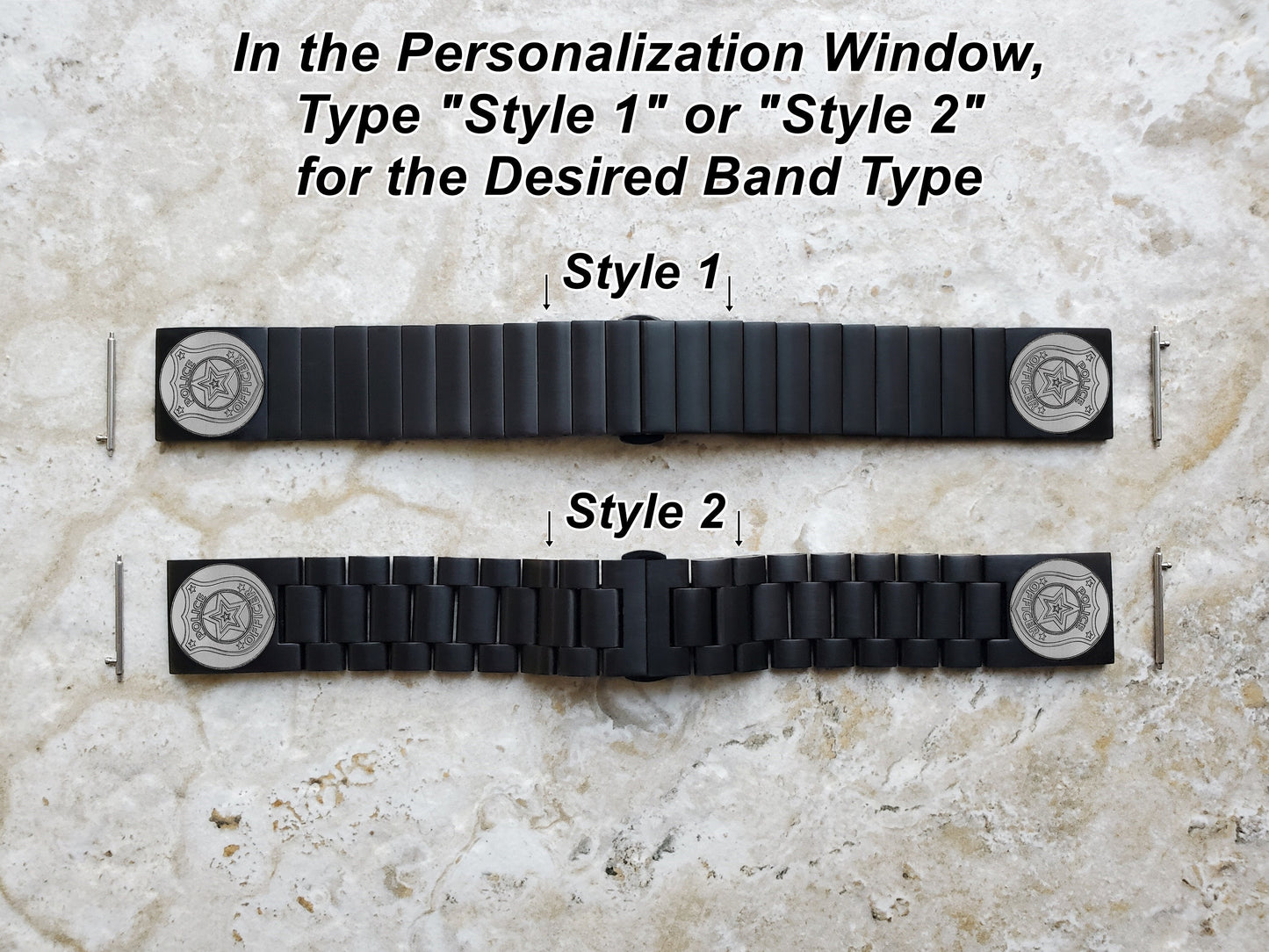 Police Badge Engraved Band Compatible with Samsung Galaxy Watch 3 45mm 46mm Gear S3 Frontier and Classic Black Stainless Steel Strap PB4-B22