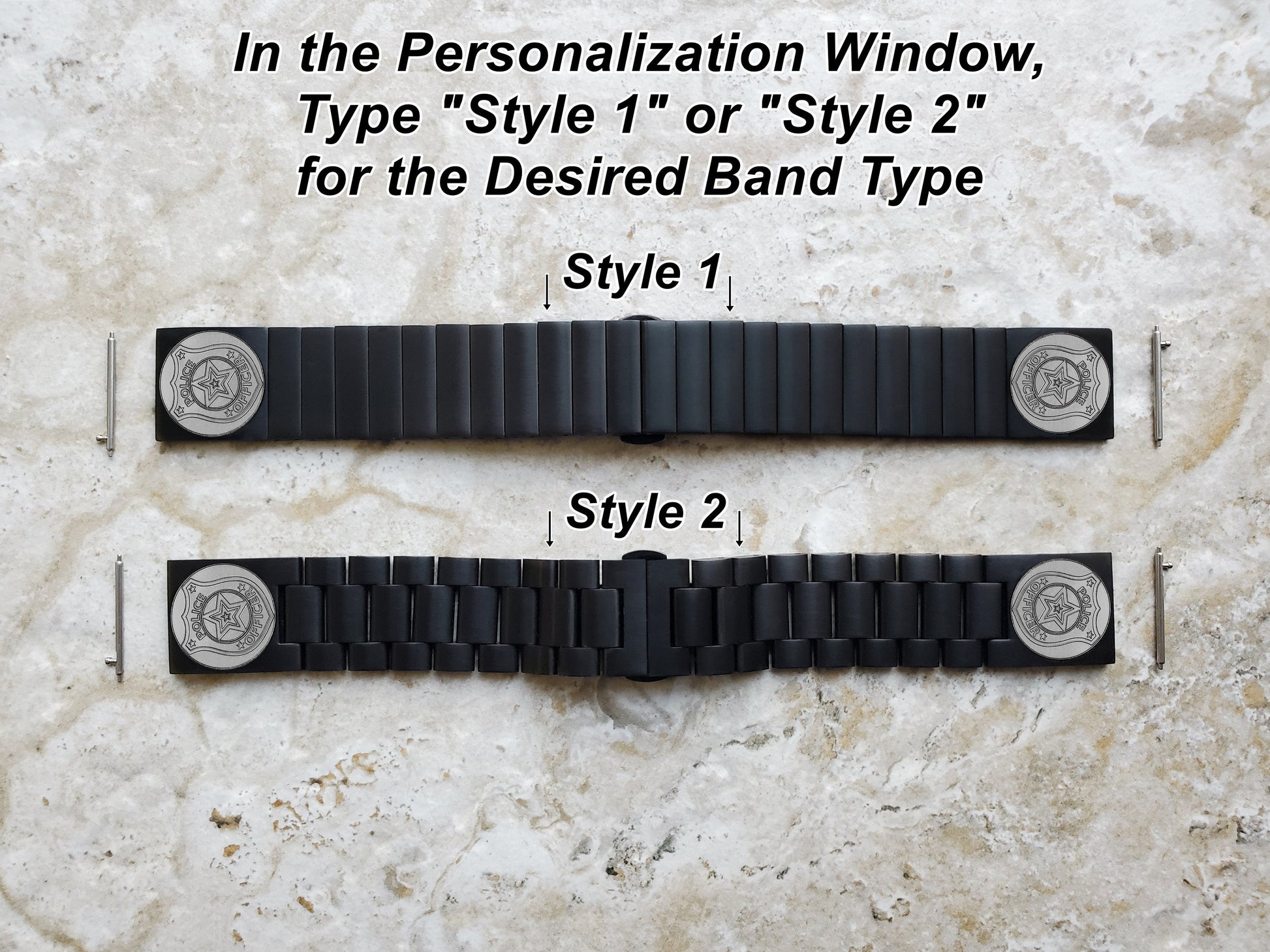 Police Badge Engraved Band Compatible with Samsung Galaxy Watch 3 45mm 46mm Gear S3 Frontier and Classic Black Stainless Steel Strap PB4-B22