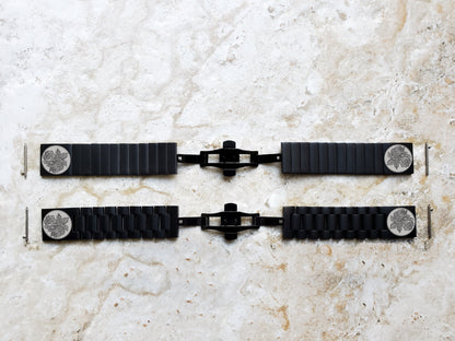 Roses Floral Engraved Watch Band for 22mm Width Lugs Traditional Casual Luxury and Smartwatches Black Stainless Steel Strap Bracelet RS1