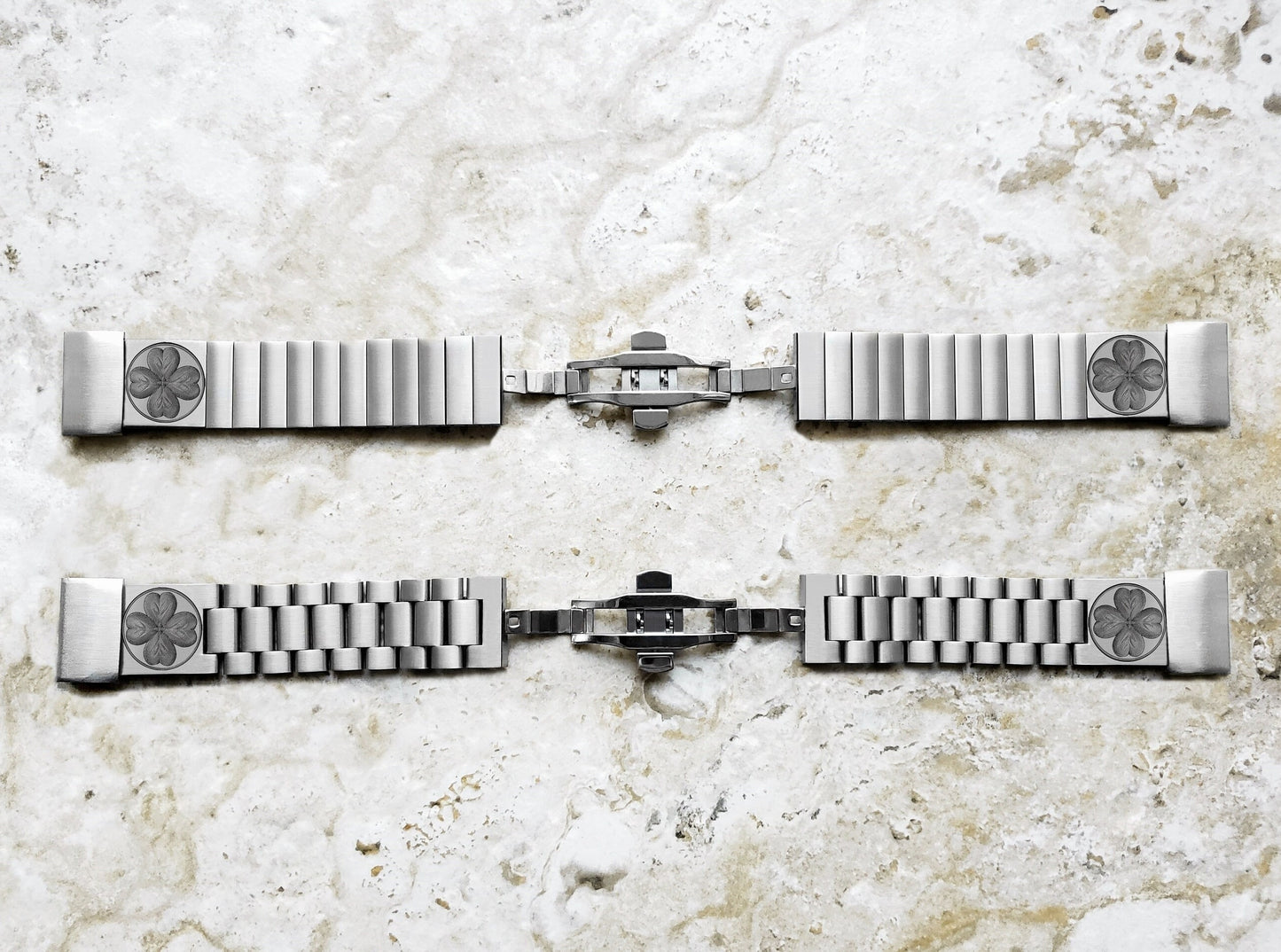 Four Leaf Clover Engraved Watch Band for Garmin Fenix 7X Pro 6X Pro 5X Plus Descent Mk3i 51mm Mk2i Mk2 Mk1 Enduro 2 St Steel Strap SR1 A26