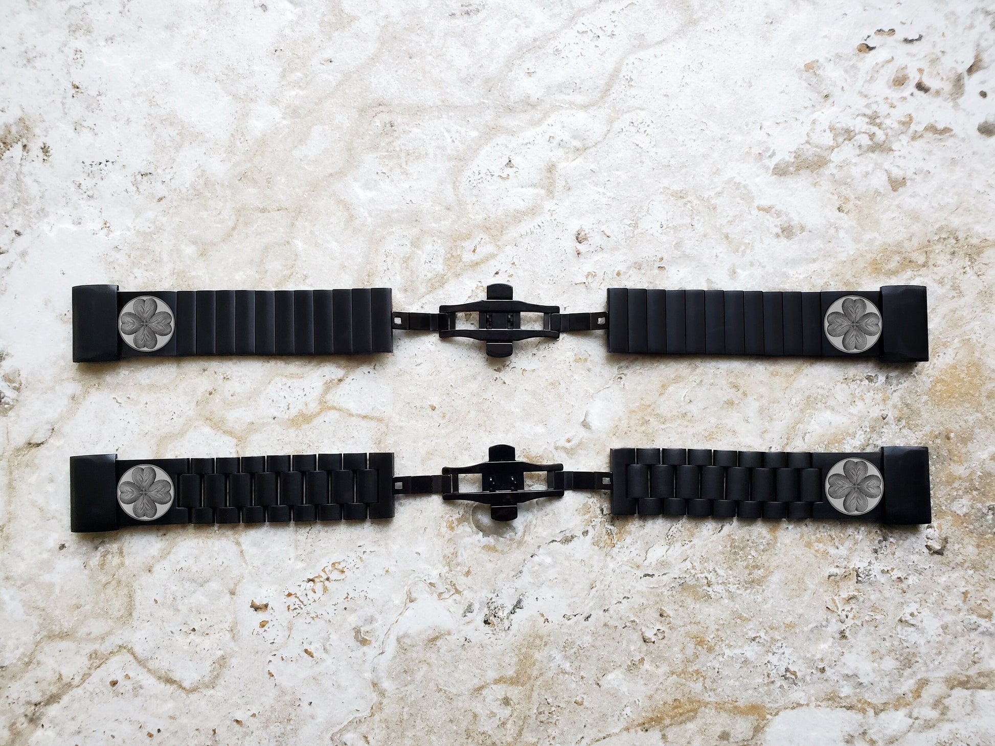 Four Leaf Clover Engraved Band for Garmin Fenix 7X Pro 6X Pro 5X Fenix 3 Descent Mk3i 51mm Mk2i Mk2 Mk1 Enduro 2 Black St Steel SR1 A26