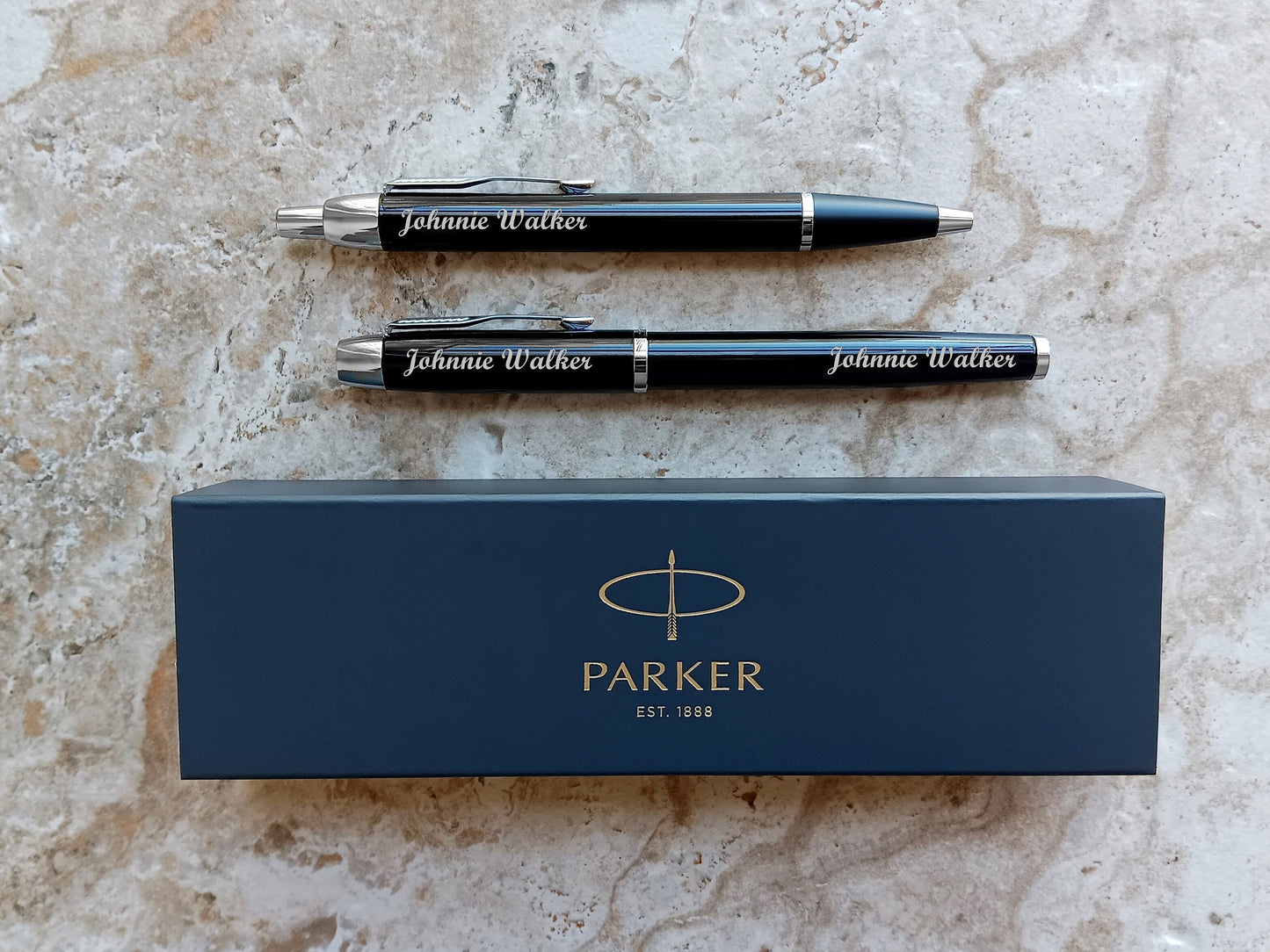 Custom Personalized Engraved Black with Chrome Trim Finish Luxury IM Ballpoint & IM Rollerball Parker Pens Box Great Gift for All Occasions