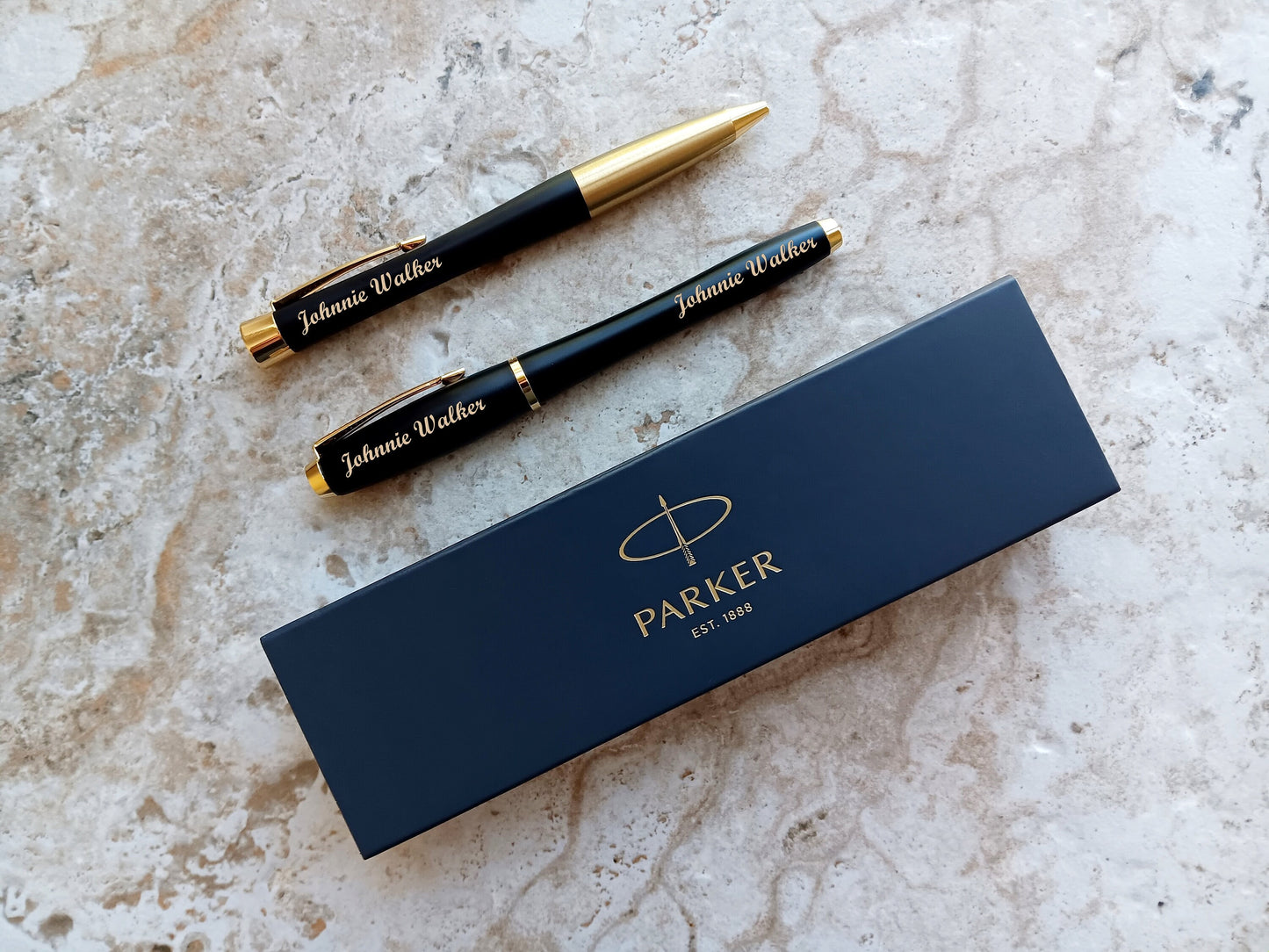 Custom Personalized Engraved Muted Black with Gold Trim Finish Luxury Urban Ballpoint Rollerball Parker Pens Box Great Gift for Any Occasion