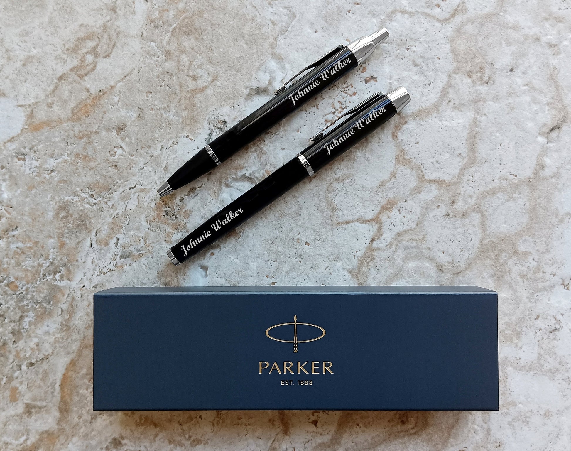 Custom Personalized Engraved Black with Chrome Trim Finish Luxury IM Ballpoint & IM Rollerball Parker Pens Box Great Gift for All Occasions