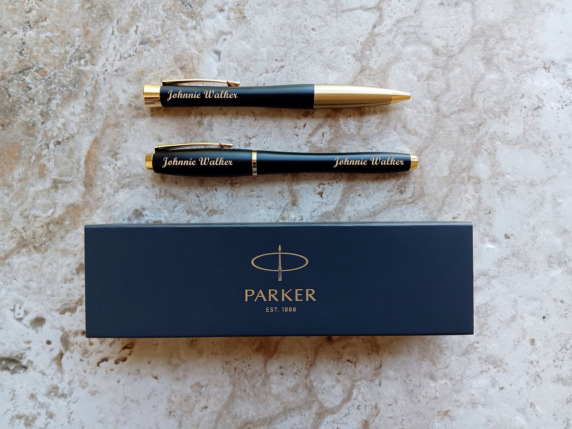 Custom Personalized Engraved Muted Black with Gold Trim Finish Luxury Urban Ballpoint Rollerball Parker Pens Box Great Gift for Any Occasion