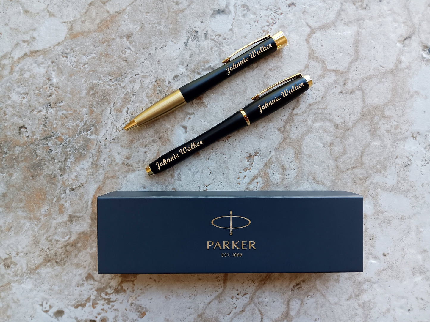Custom Personalized Engraved Muted Black with Gold Trim Finish Luxury Urban Ballpoint Rollerball Parker Pens Box Great Gift for Any Occasion