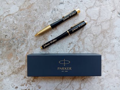 Custom Personalized Engraved Muted Black with Gold Trim Finish Luxury Urban Ballpoint Rollerball Parker Pens Box Great Gift for Any Occasion