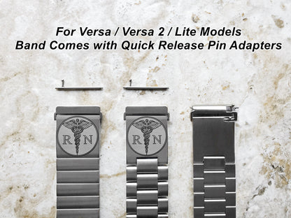 Registered Nurse Engraved Watch Band Compatible with Fitbit Versa Lite 2 3 4 and Sense 1 2 Smartwatches Silver St Steel Bracelet Strap RN1
